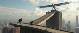 a skyscraper ramp branches so that small aircraft can take off from the roof, and yetis can walk around