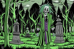 Halloween Beetlejuice style in color in the graveyard