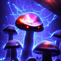 Spherical Frost metal magic armoured lightning glowing Mycelium MUSHROOM stars galaxy SPACE lANDSCAPE BURNING IN BLUE FLAMES hellfire abyss math chaos vivid cell