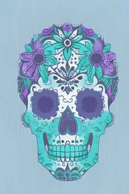 sugar skull purple and teal day of dead decal. white background.