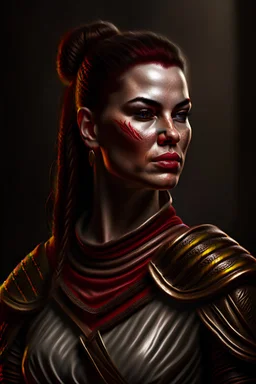 female warrior leather portrait baldur's gate only head and shoulders