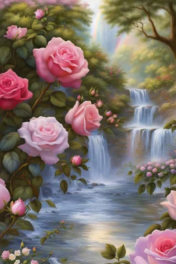 Trés belles roses, rainbows, beautiful colors gardens , flowers, cascades