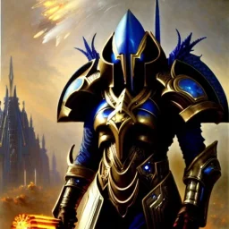 portrait 'Zealot Protoss Unit-Starcraft' ancient metal armor ,painting by gaston bussiere, greg rutkowski, yoji shinkawa, yoshitaka amano, tsutomu nihei, donato giancola, tim hildebrandt, oil on canvas, cinematic composition, extreme detail,fit full head inside picture,16k