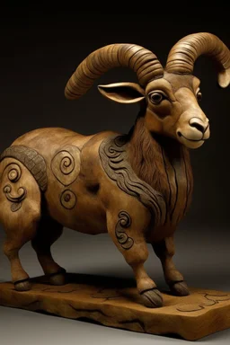 A brown earth elemental ram designed in cave paintings painted by Vincent van Gogh