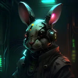 rabbit in the style of cyberpunk that is a necromancer