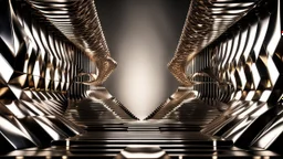 a 3d fractal stage structre made of metallic color 3d structures, pertty artistc background,dynamic lights