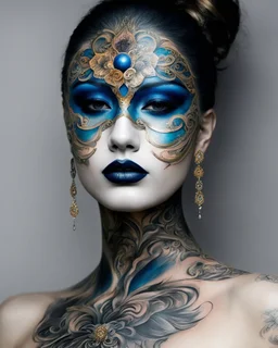 full of tattoos art face beauty colors makeup,beautiful vanice opera mask tattoos painting full of art