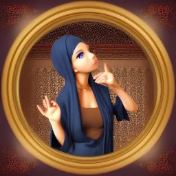 3d anime Only the face Muslim Pretty impressive women inside a circular frame,Portrait image,professional look