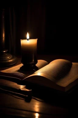 reading a book in the dark candle light