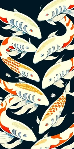  a group of koi that are on top of each other, a poster by Nōami, ukiyo-e, anime aesthetic, minimalist.