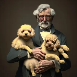 Portrait of an aristocratic old man holding a toy poodle in his arms, in Alexandre cabanel style, 8k, HD, cinematography, photorealistic, Cinematic, Color Grading, Ultra-Wide Angle, Depth of Field, hyper-detailed, beautifully color-coded, insane details, intricate details, beautifully color graded, Cinematic, Color Grading, Editorial Photography, Depth of Field, DOF, Tilt Blur, White Balance, 32k, Super-Resolution, Megapixel, ProPhoto RGB, VR, Halfrear Lighting, Backlight, Nat