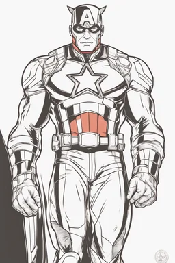 out line art of CAPTIAN AMERICA super HIRO colouring pages with white background ,skech style ,full body. only use outline,mandala style,clean line art,white background,no shadow and clear and well outlined