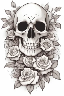 Skull with roses, fantasy style, macabre,