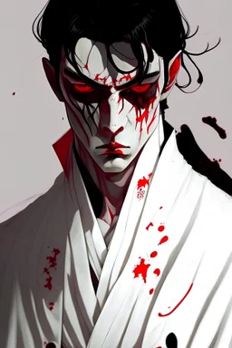 Black eyes that could only be described as darkness made his body goosebumps.His strange black hair grew uncontrollably He was tall to the waist, and his face was white, pale, sans,blood. Unlike his demon outfit, his white robe was spotless. Flawless red embroidery added in the middle. White robes sense of incompatibility.How can human eyes be like this? The only thing he found in those short indifferent eyes at all the infinite nothing. There was nothing in that eye. No emotion, no will