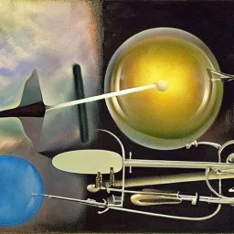 a Soap Bubble including unverse-like complex surgical instruments mixed with musical instruments,Painting By Adrian Ghenie, Rene Magritte, Salvador Dali, Lucian Freud