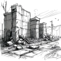 Wall, post-apocalyptic, rough sketch