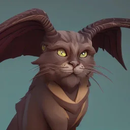 cat gargoyle with goat horns and wings on its back Nick Harris style