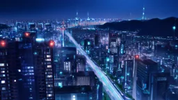 Clear Focus, High resolution, Beautiful girl standing backwards to a Cyberpunk skyline, comic style
