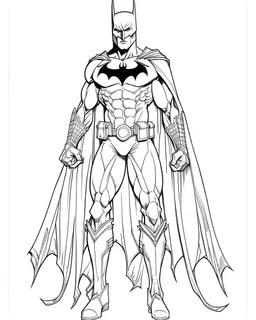 batman, coloring page, no leaves, full body (((((white background))))), only use an outline., real style, line art, white color, clean line art, white background, Sketch style