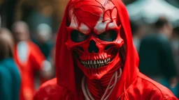 red skeleton wear bloody mask in afestival