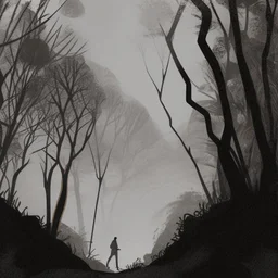 ilustración de un hombre en mitad de un bosque