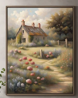 Art English Cottage Garden Canvas Wall Art Nature Flowers Scene Wall Pictures Framed French Country Decor Painting for Bedroom, Bathroom, Living Room Farmhouse