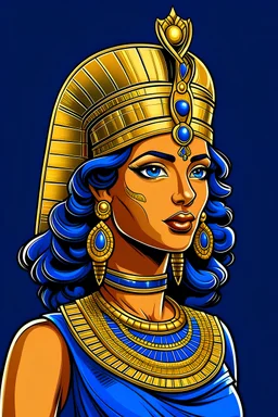 a cartoon woman in a blue and gold outfit with a crown on her head, cleopatra portrait, beautiful cleopatra, egyptian princess, egyptian, cleopatra, pharoah, pharaoh, egypt god, portrait of cleopatra, wind egyptian god, nefertiti, egyptian god, storm egyptian god, ancient egyptian, goddess. extremely high detail, ancient libu princess