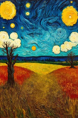 macabre; a sinister landscape painting in the style of Van Gogh