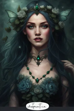 Dark burgundy red hair, elven crown, roses emerald, Water lilies, long hair,lotus ,night, Fairy princess rapunzel hair ,queen crown, dragonflies fireflies ,elven tiara ,flowers, fairy wings, gothic, red ,fairy crown,butterflies