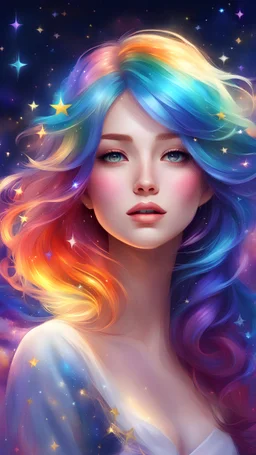 a girl with colorful hair and stars in the background, beautiful fantasy art portrait, beautiful fantasy portrait, beautiful fantasy painting, colorfull digital fantasy art, very beautiful fantasy art, stunning anime face portrait, beautiful anime portrait, beautiful character painting, gorgeous digital painting, gorgeous digital art, beautiful fantasy art, exquisite digital illustration, in stunning digital paint, beautiful digital artwork