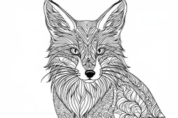 colouring book page, portrait of a fox