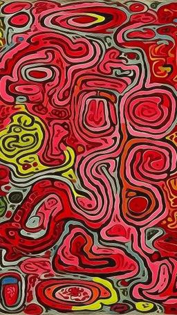 A reddish magenta fiery psychic wetlands painted by Jean Dubuffet