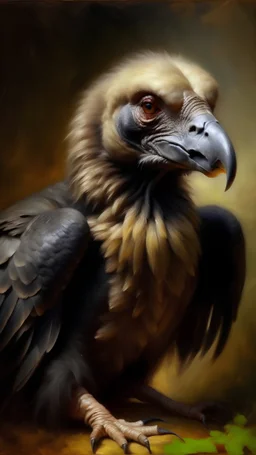 Oil painting of hungry old vulture