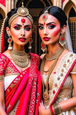 Indian and European brides are posing for magazine photoshoot