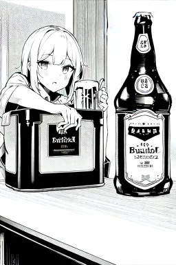 table with beer cans, grayscale, amnga page