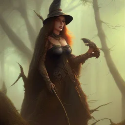 frank frazetta style, witch in the forest, dusk