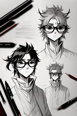 Drawing sketches of a character wearing round glasses inspired by the Demon Slayer anime