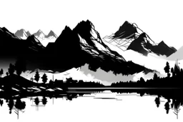 silhouette white background of beatuful scenic picture mountains from a distance scenery painting