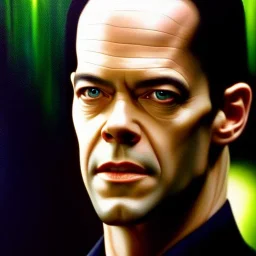 Ultra detailed fullbody Portrait in oil on canvas of Agent Smith(the matrix) ,extremely detailed digital painting, extremely detailed face, crystal clear eyes, mystical colors ,perfectly centered image, perfect composition, rim light, beautiful lighting,masterpiece ,16k, stunning scene, raytracing, anatomically correct, in the style of Simon Bisley and uncannyknack and caravaggio and Seung Eun Kim and Steve Jung Jeehyung Lee.