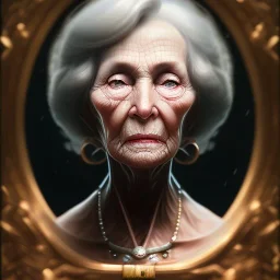 old lady character, ominous, waist up portrait, intricate, oil on canvas, masterpiece, expert, insanely detailed, 4k resolution, retroanime style, circular reflective eyes, cinematic smooth, intricate detail , soft smooth lighting, soft pastel colors, painted Renaissance style