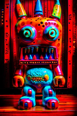 photo of wooden furniture made to look like art toy peculiar monster made of painted vinyl and wood