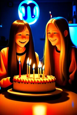 ı 17 yazan mum ile doğum günü kutlayan 2 kız