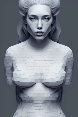 Make a line drawing of a female figure with bulk on top and small proportions at bottom similar to a inward triangle