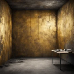 Hyper Realistic grungy-glowing-golden-scratched-blocked-wall textured studio-room