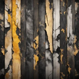 Hyper Realistic black & golden grungy multicolored broken wooden planks with rustic marble texture & vignette effect