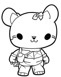 outline art for real Boba Hello Kitty coloring page, Japanese manga style, cartoon style, cute face, white background sketch style, full body is a must, only use outline, clean line art, no shadow, bold outline