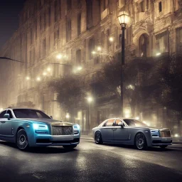 rolls royce ghost under a city street light during the night