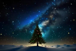 the illuminated Christmas tree flies through the beautiful universe along the milky way