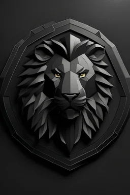 a black shield with a stylized lion head in the center. make it low poly and as simplified as possible