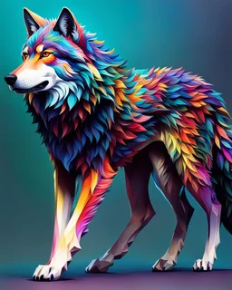 Full body Beautiful antropomorfico wolf colorful art conceptual, amazing artwork, hyper detailed, ultra maximalist quality, 12k